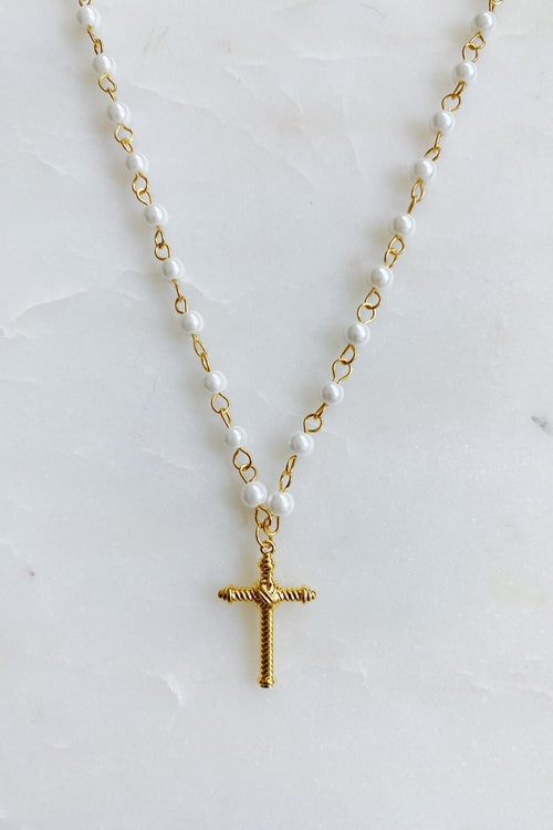 Collar Colgante Cruz con Perlas